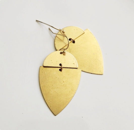 Edgy Chic Brass Geometric Shield Dangle Earrings