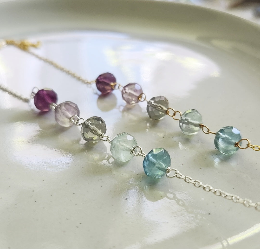 Color Change Ombre Fluorite Beaded Chain Necklaces
