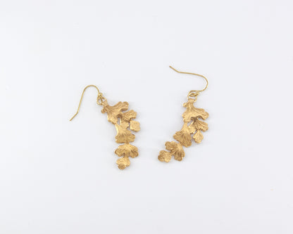 Brass Oak Leaf Cluster Earrings, Thanksgiving Style