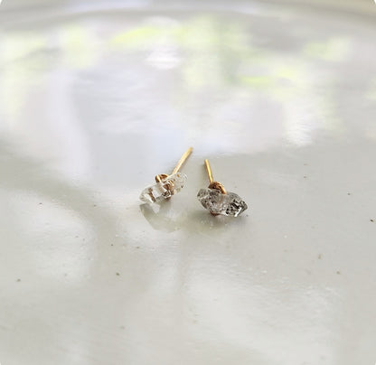 Natural Tibetan Quartz w/ Anthraxolite Stud Post Earrings