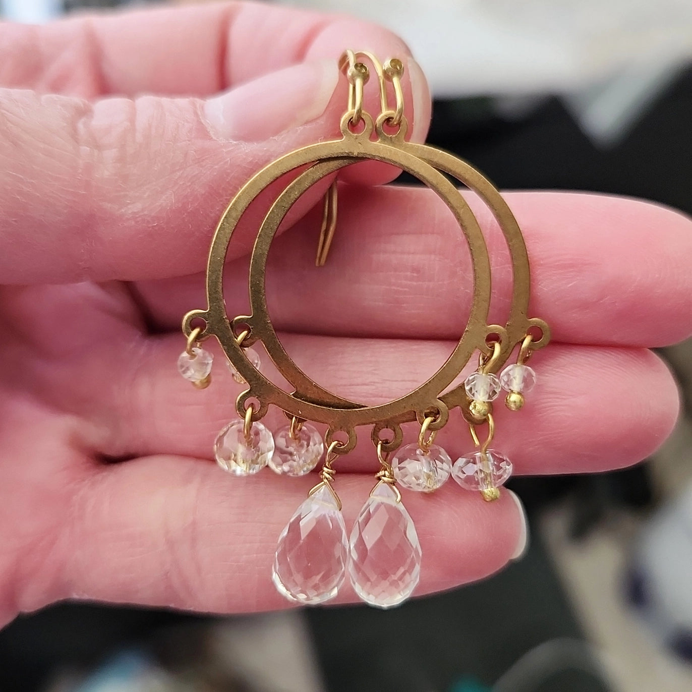 Gemstone and Brass Chandelier Bridal Statement Earrings