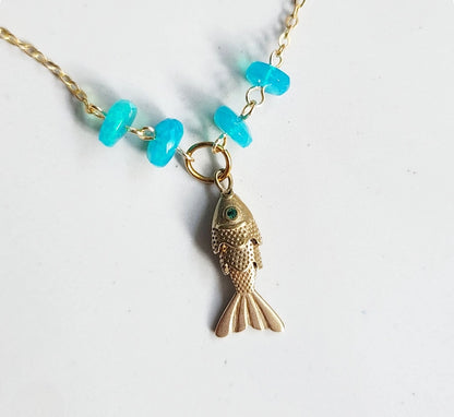 Fish Charm and Gemstone Pendant Necklaces, Pisces Zodiac