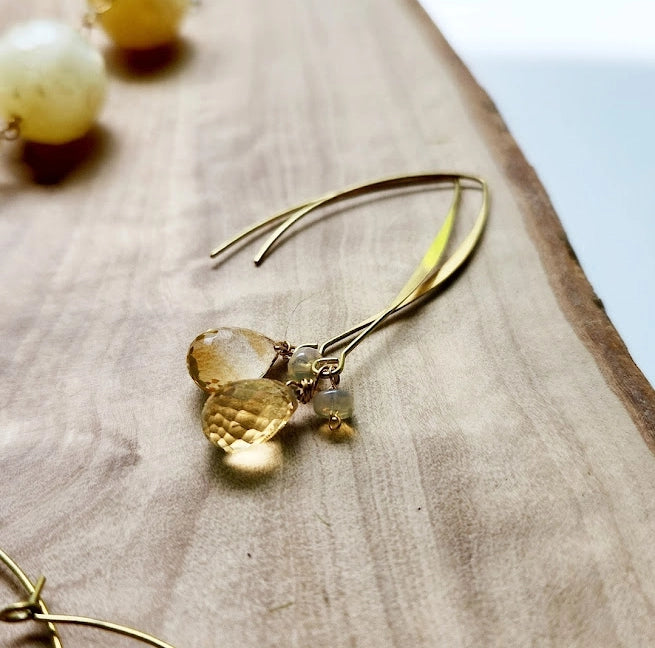 Faceted Citrine Briolettes, Ethiopian Opal Dangle Earrings