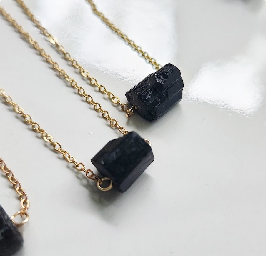 Earthy Black Tourmaline Natural Crystal Focal Necklace