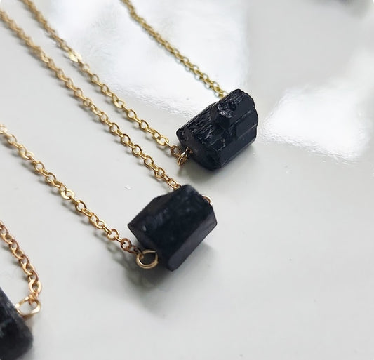 Earthy Black Tourmaline Natural Crystal Focal Necklace