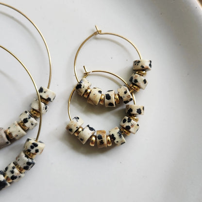 Grounding Dalmatian Jasper and Brass Hoop Earrings and Ring