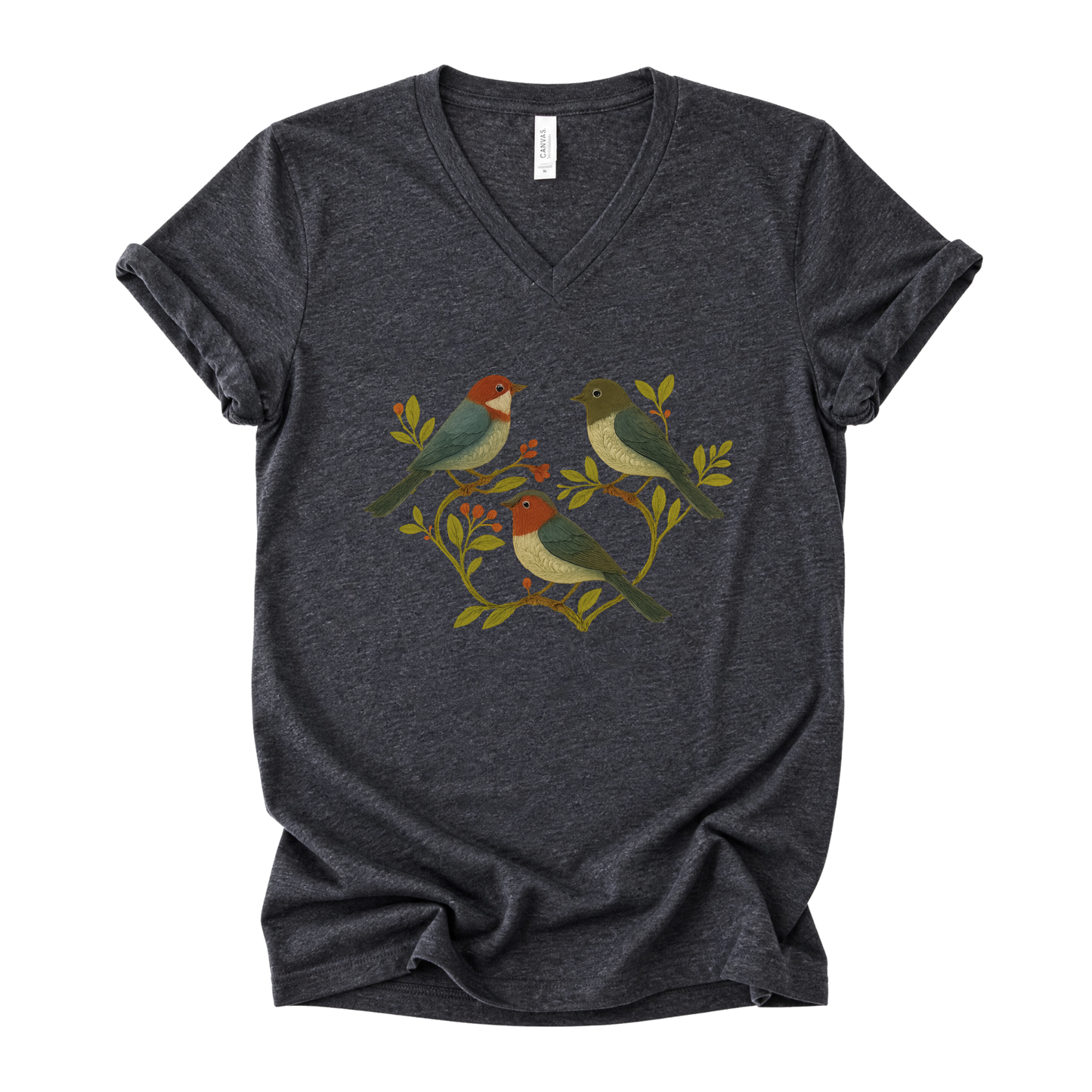 Folk Aviary  - Short Sleeve V-Neck Tee