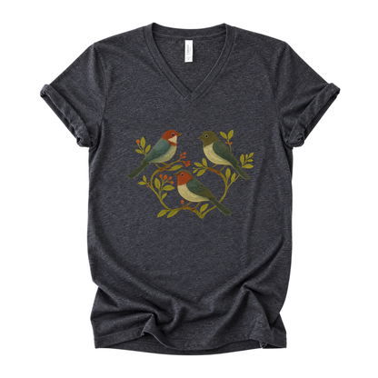 Folk Aviary  - Short Sleeve V-Neck Tee