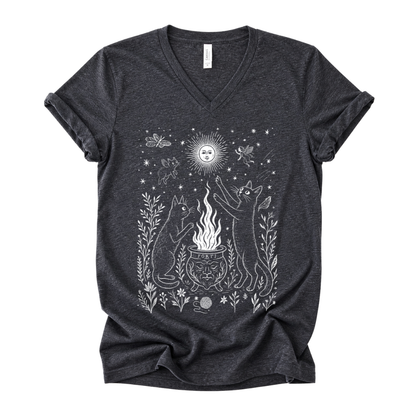 Midnight Meowgic - Short Sleeve V Neck
