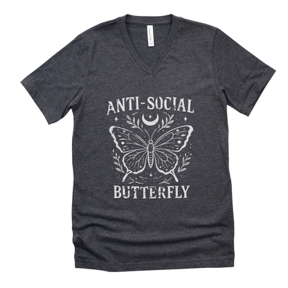 Anti - Social Butterfly - Short Sleeve V-Neck Tee