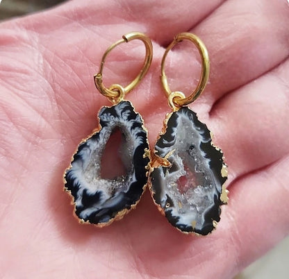 Gold Plated Agate/Druzy Dangle and Drop Earrings