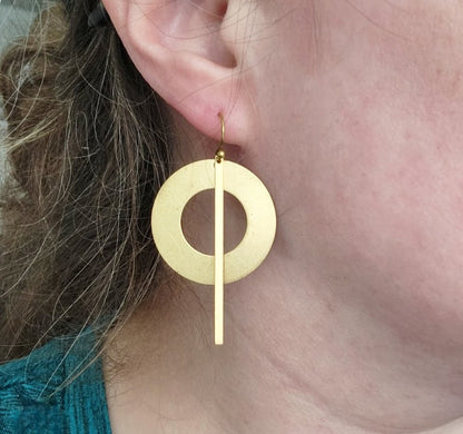 Hoop and Bar Brass Geometric Dangle Earrings