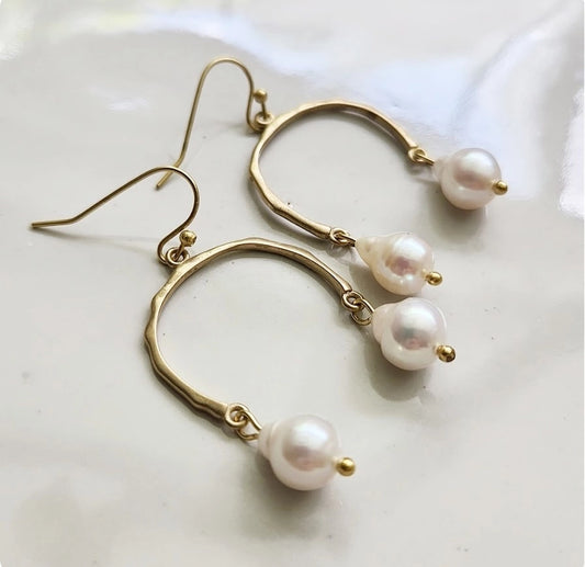 Coral Branches & Waves Freshwater Pearl Dangle Earrings