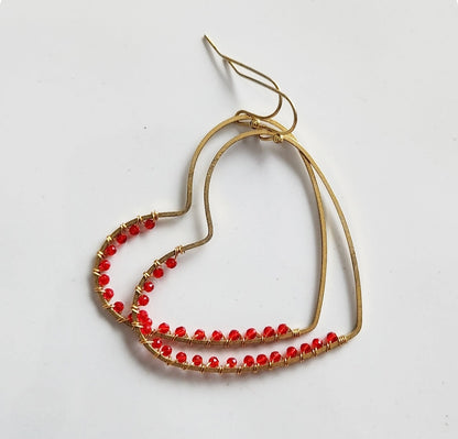Bright Red Spinel Wrapped Heart Dangle Valentine's Earrings