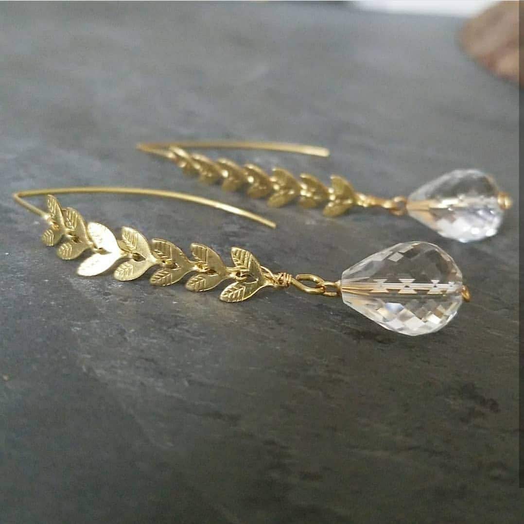 Quartz & Chevron Leaf Chain Earrings Worn By Mandy Moore