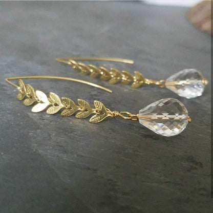 Quartz & Chevron Leaf Chain Earrings Worn By Mandy Moore
