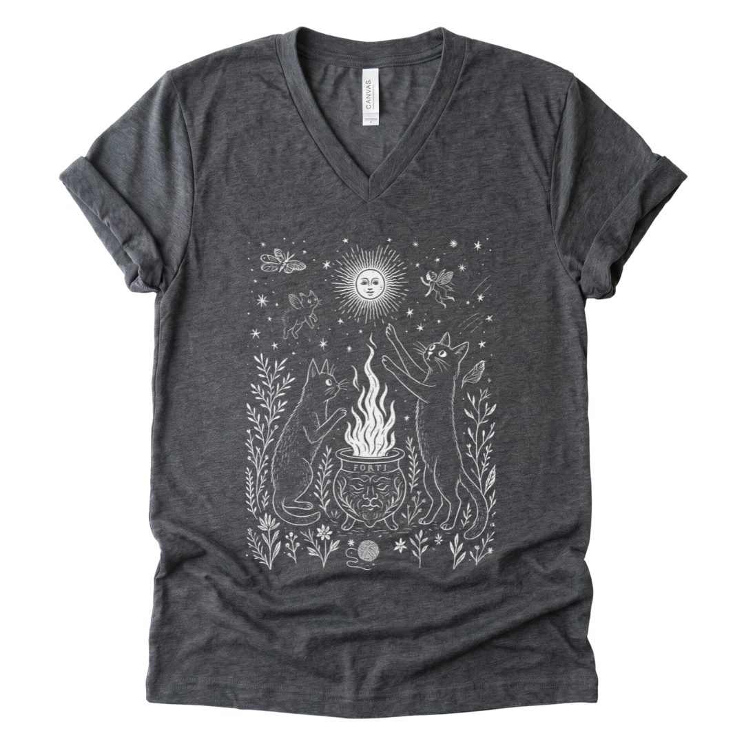 Midnight Meowgic - Short Sleeve V Neck