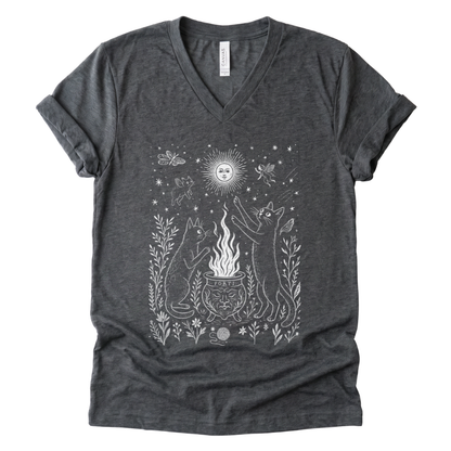 Midnight Meowgic - Short Sleeve V Neck