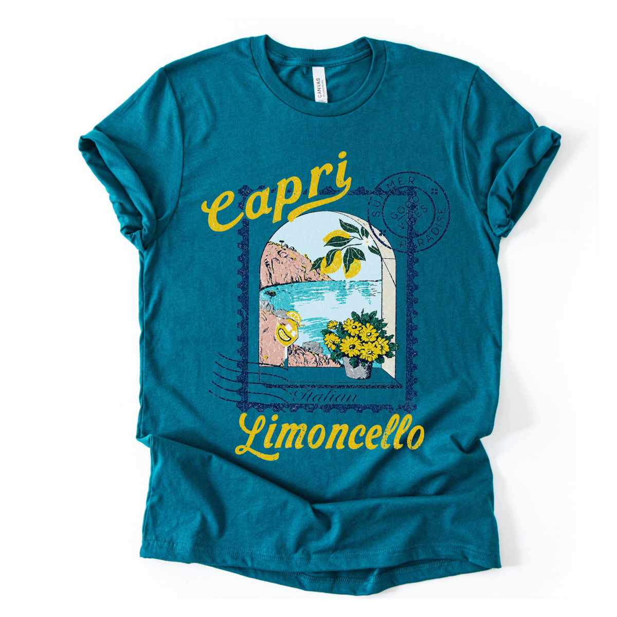Limoncello in Capri Vintage Print - Bella Canvas Straight Cut Tee - UK Stocked