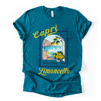 Limoncello in Capri Vintage Print - Bella Canvas Straight Cut Tee - UK Stocked