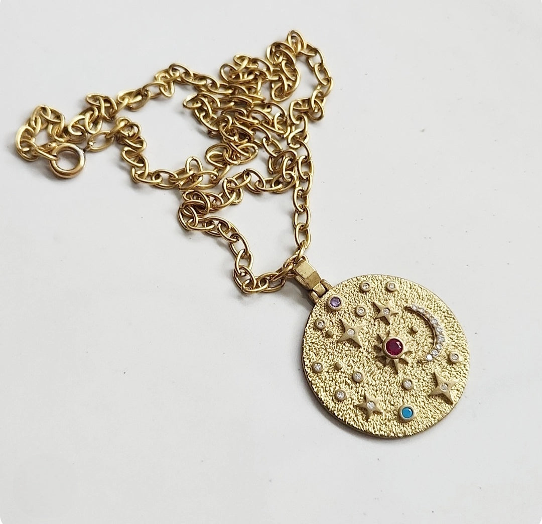 Stars and Moon Zodiac Charm, Cz & Purple Sapphire Necklaces