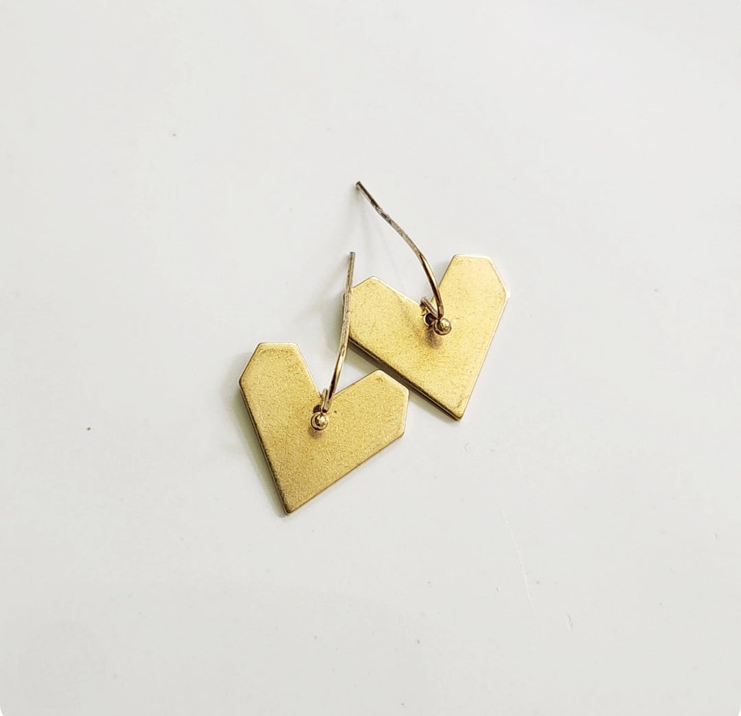 Sweet Brass Heart Mini Dangle Earrings, Love Jewelry