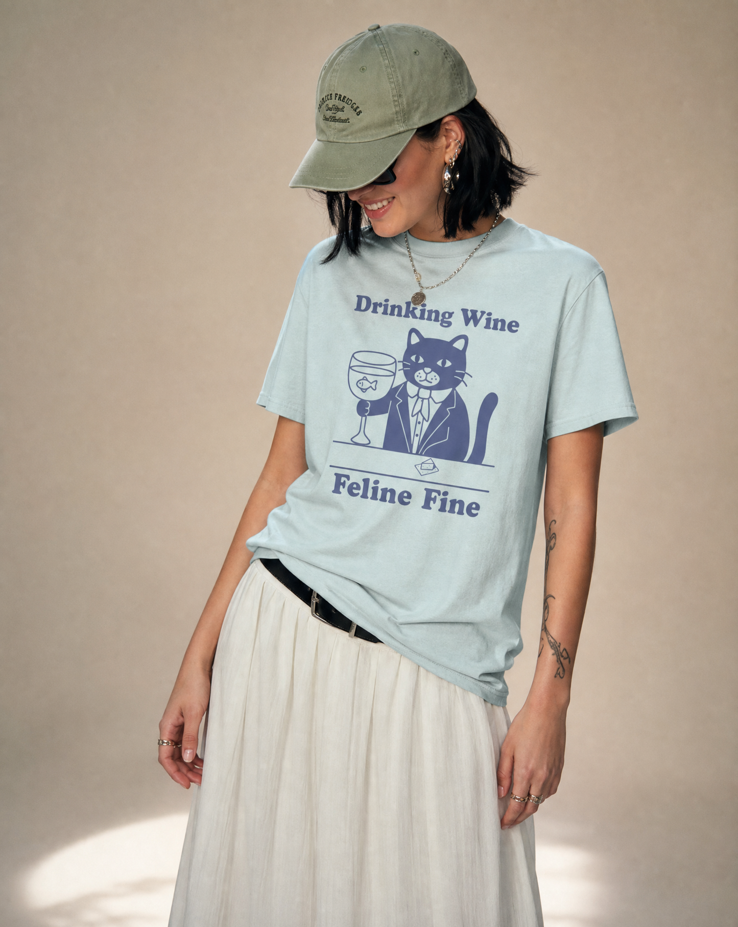 Drinking Wine, Feline Fine - Comfort Colors Relaxed Fit Premium T Shirt