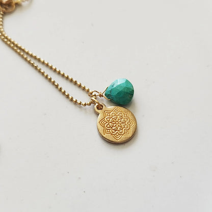 Gemstone and Brass Lotus Flower Charm Pendant Necklaces