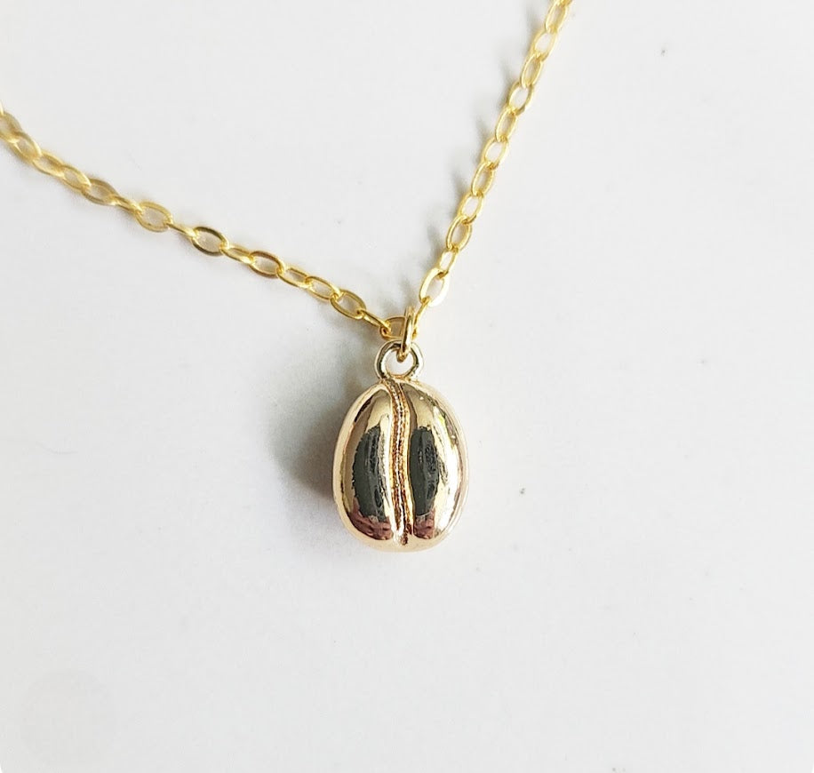 Gold Plated Cafe Inscribed Coffee Mug & Bean Charm Necklace