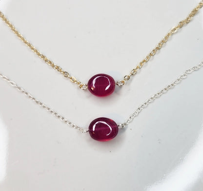 Ruby Pebble Focal Necklace with Sterling Silver & Gold Fill