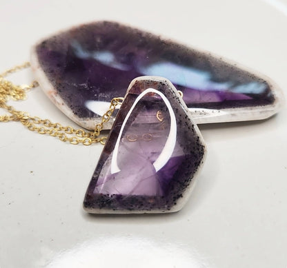 Phantom Amethyst Amulet & Brass Pendant Necklace