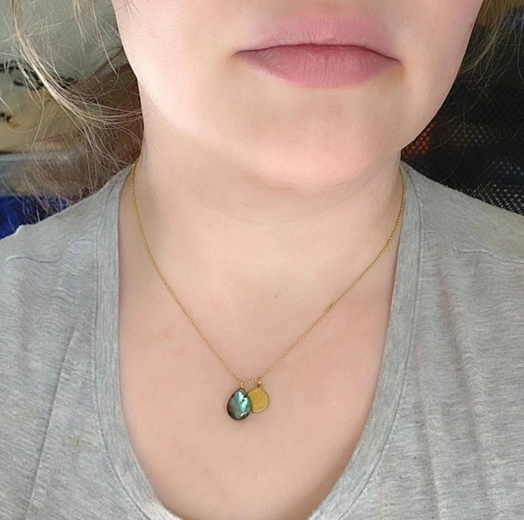 Gemstone and Brass Lotus Flower Charm Pendant Necklaces