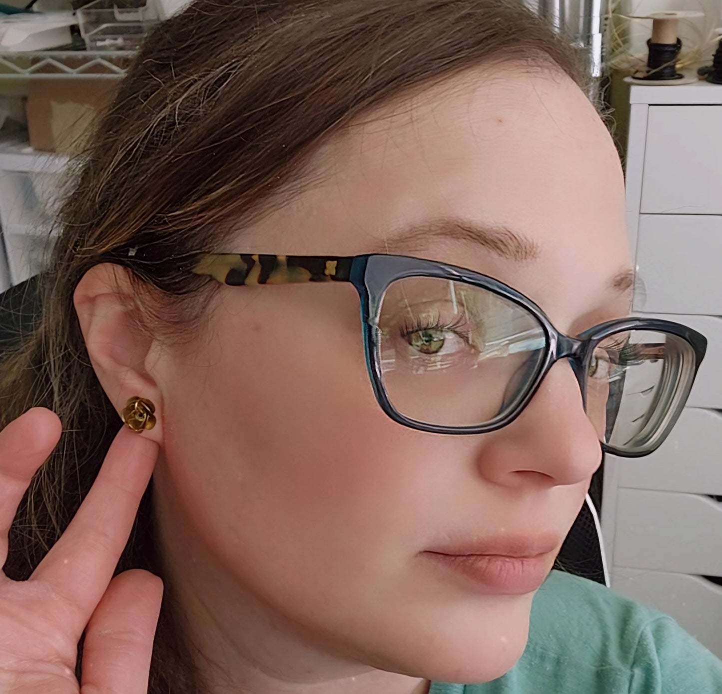 Antiqued and Golden Brass Rose Flower Post/Stud Earrings