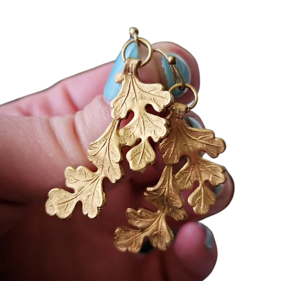 Brass Oak Leaf Cluster Earrings, Thanksgiving Style