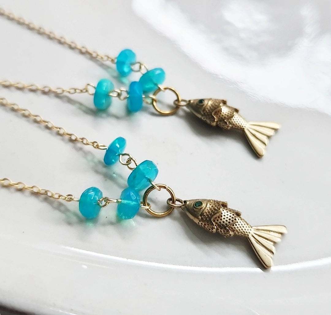 Fish Charm and Gemstone Pendant Necklaces, Pisces Zodiac