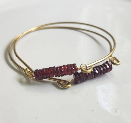 Natural Gemstone and Brass Stackable Beaded Bangle Bracelets