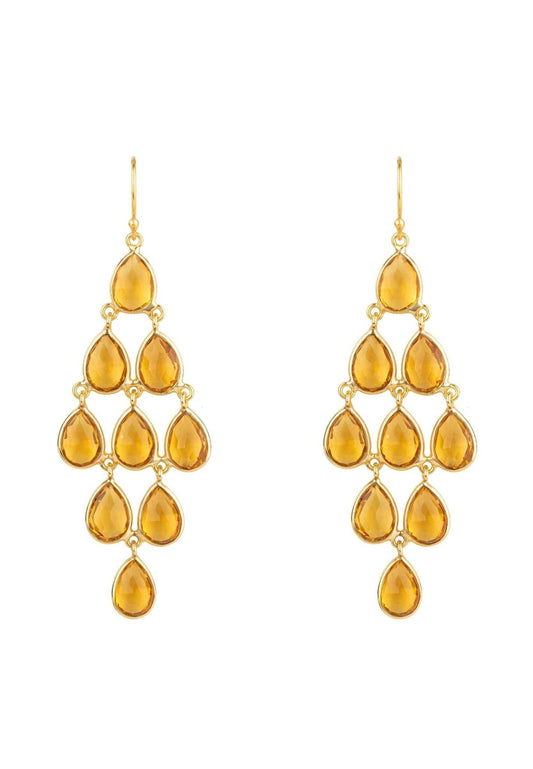 Erviola Gemstone Cascade Earrings Gold Citrine