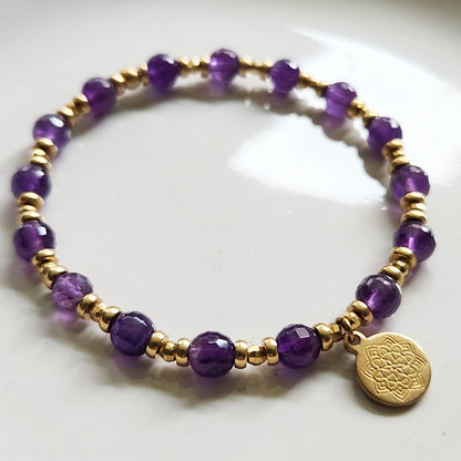 Gemstone & Lotus Charm Meaningful Beaded Stretch Bracelets