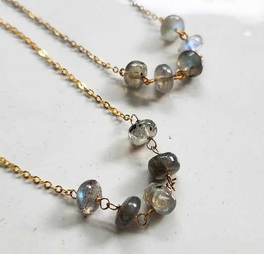 Natural Rainbow Labradorite Beaded Necklace
