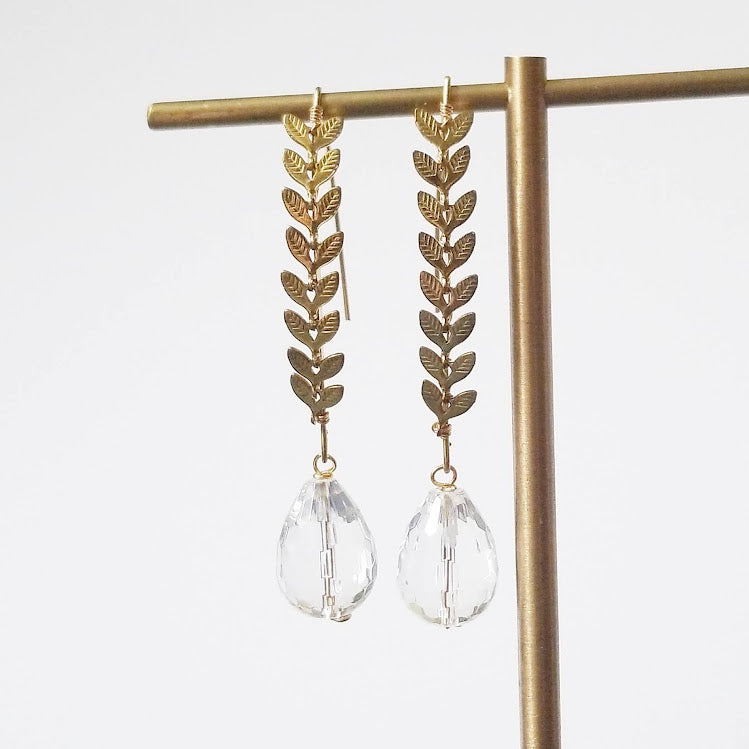 Quartz & Chevron Leaf Chain Earrings Worn By Mandy Moore