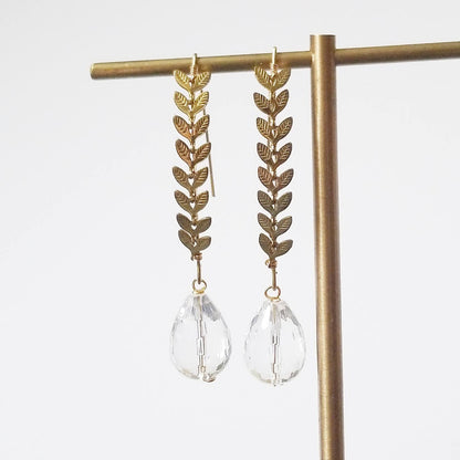 Quartz & Chevron Leaf Chain Earrings Worn By Mandy Moore