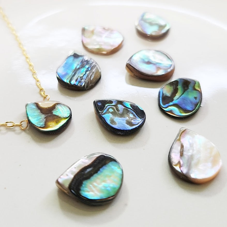 Natural Abalone Shell Teardrop & Brass Matching Jewelry Set