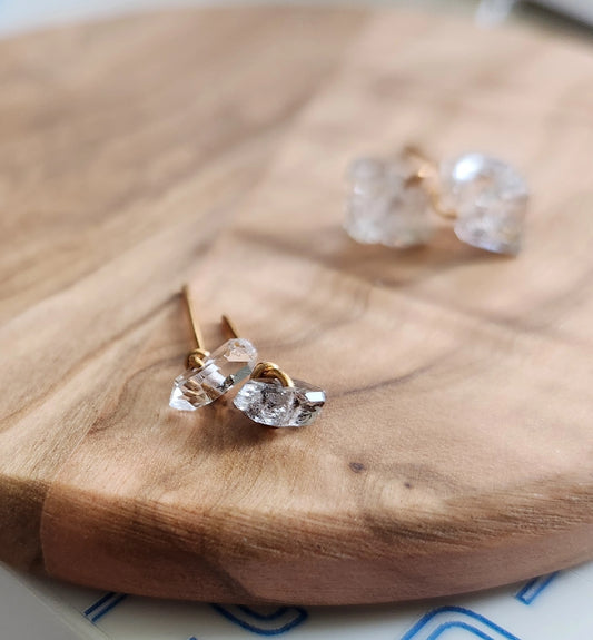 Natural Tibetan Quartz w/ Anthraxolite Stud Post Earrings