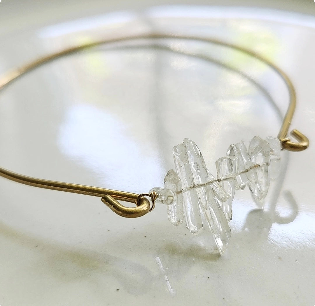 Clear Quartz Stalactite, Brass Stackable Bangle Bracelet