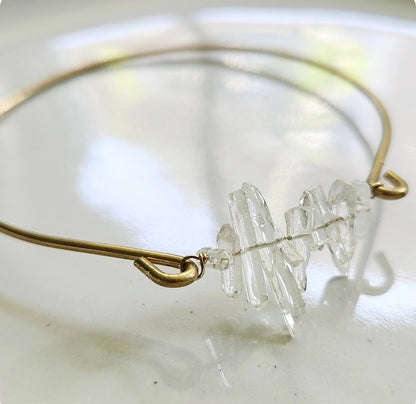 Clear Quartz Stalactite, Brass Stackable Bangle Bracelet
