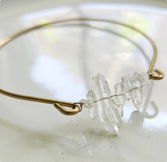 Clear Quartz Stalactite, Brass Stackable Bangle Bracelet