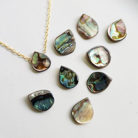Natural Abalone Shell Teardrop & Brass Matching Jewelry Set