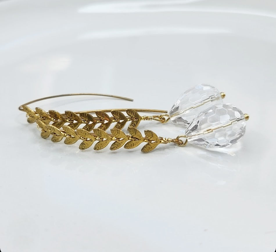 Quartz & Chevron Leaf Chain Earrings Worn By Mandy Moore