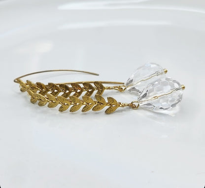 Quartz & Chevron Leaf Chain Earrings Worn By Mandy Moore
