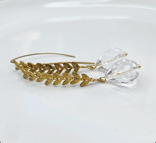 Quartz & Chevron Leaf Chain Earrings Worn By Mandy Moore